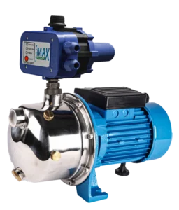 A high-performance Max Jet Booster Pump from the Max Pumps high-quality water pump range featuring a stainless steel pump head and an electronic pressure control unit for deep suction lift.