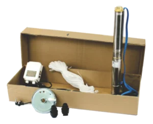 A complete Max Borehole Submersible Pump Pack from the Max Pumps high-quality water pump range, including a stainless steel multistage pump, motor, control box, cable, and safety rope in an installation-ready kit.