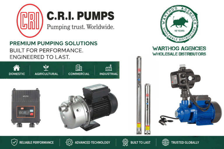 CRI Pumps supplied by Warthog Agencies featuring premium domestic, agricultural, commercial and industrial water pumping solutions in South Africa.